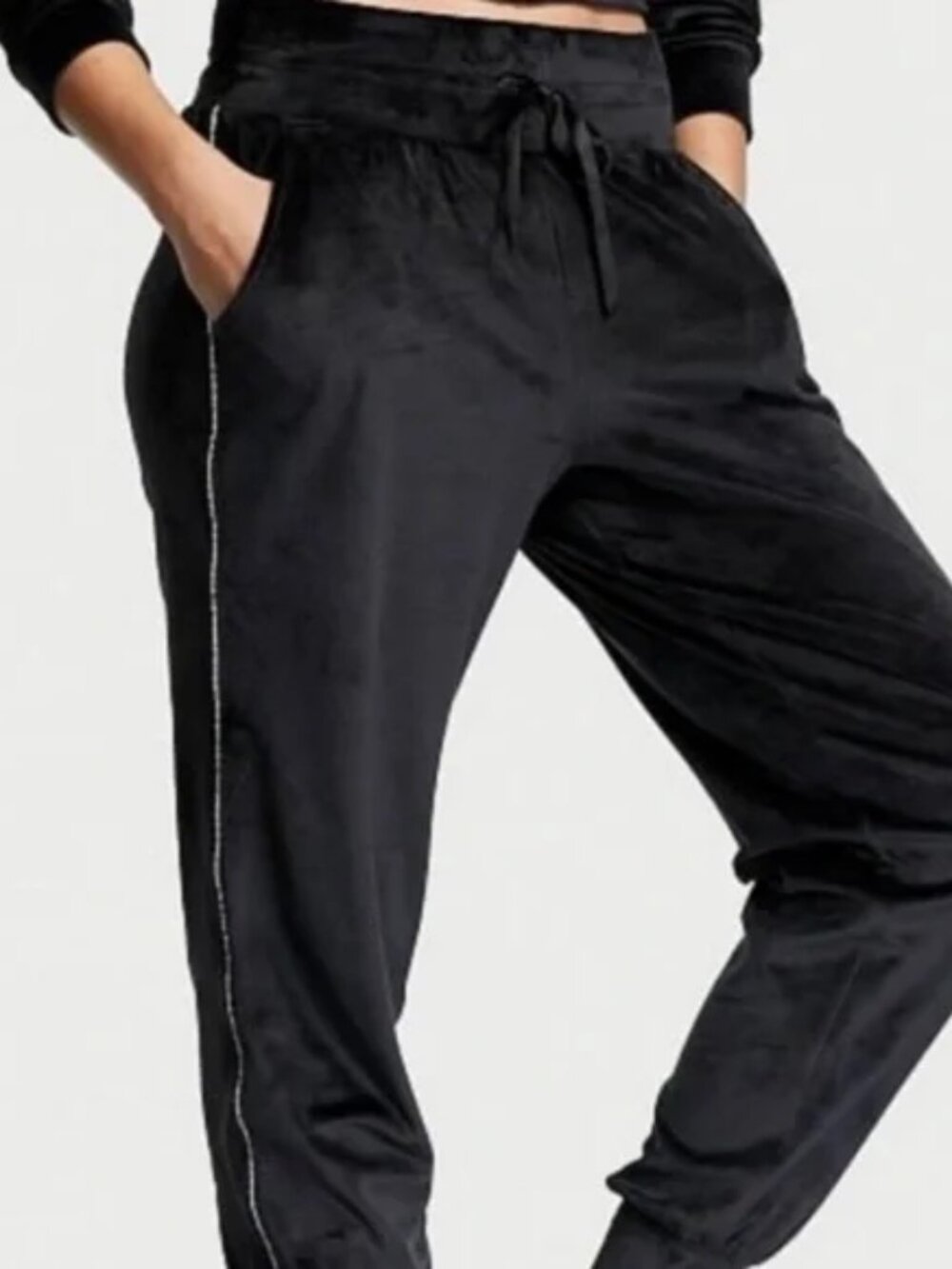 Victoria's secret Black Velour high rise diamante rhinestone joggers pants XS
